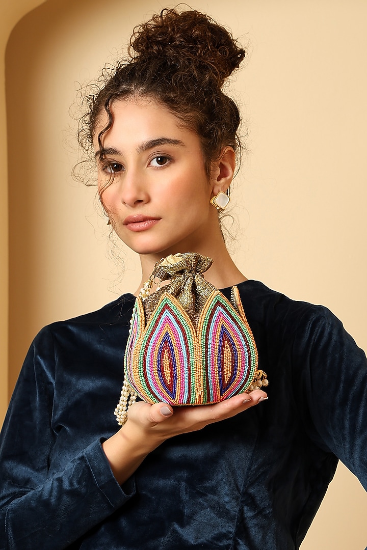 Multi-Colored Silk Bead Embellished Potli Bag by House of Webhin at Pernia's Pop Up Shop