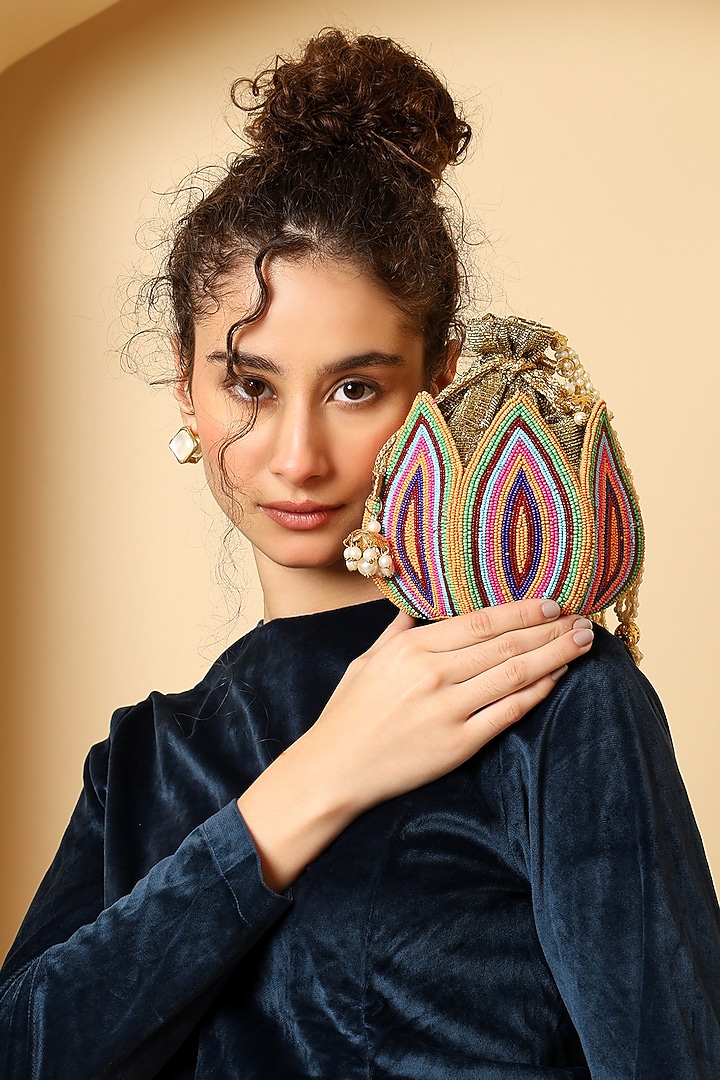 Multi-Colored Silk Bead Embellished Potli Bag by House of Webhin at Pernia's Pop Up Shop
