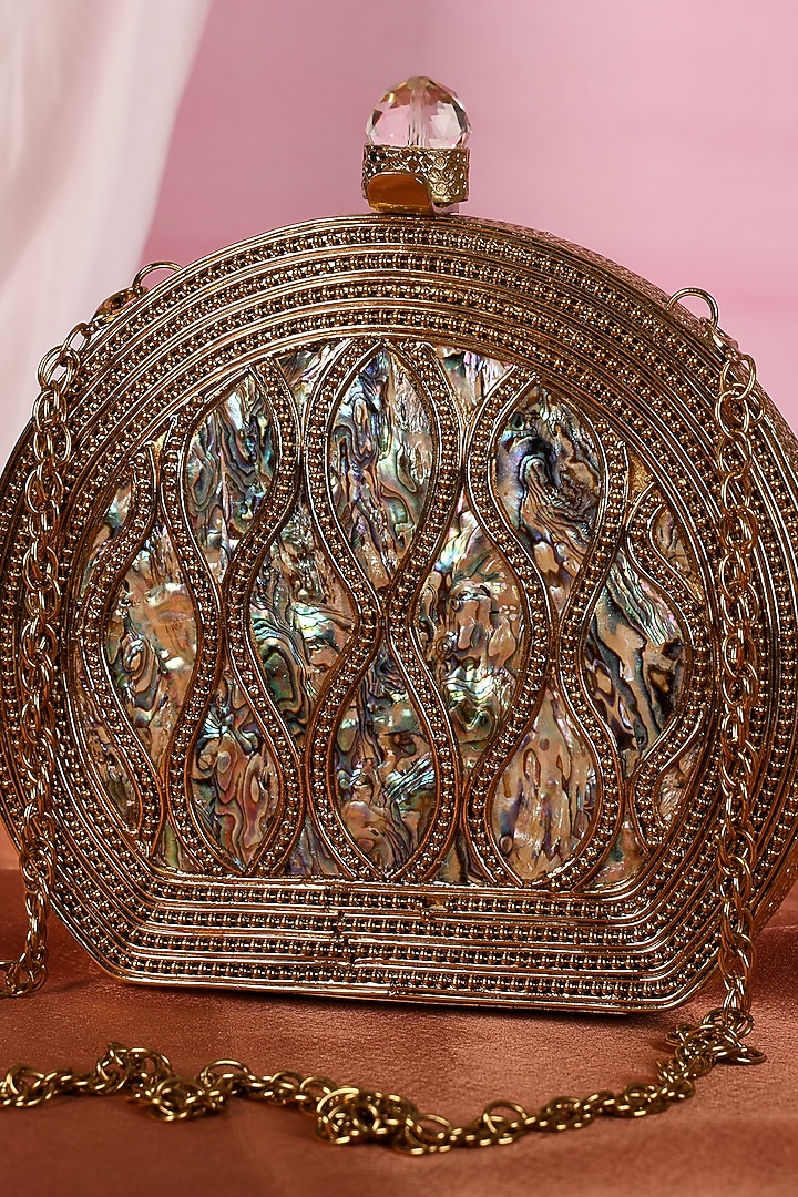 Golden Metallic Mother Of Pearl Clutch by House of Webhin at Pernia's Pop Up Shop