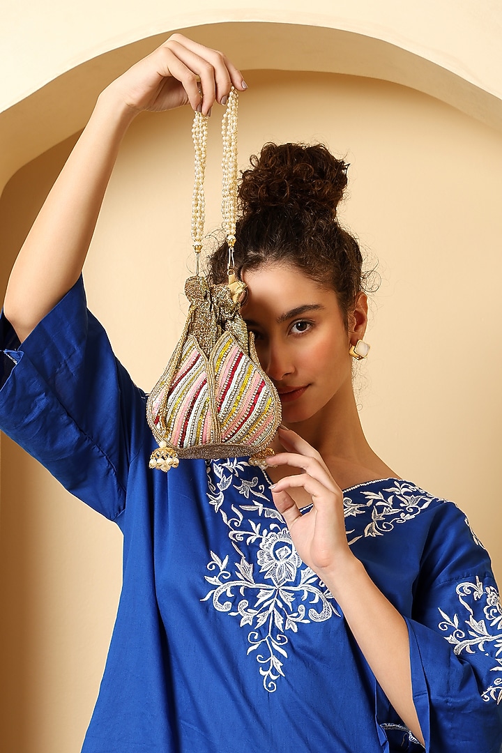 Multi-Colored Silk Sequin Embellished Potli Bag by House of Webhin at Pernia's Pop Up Shop