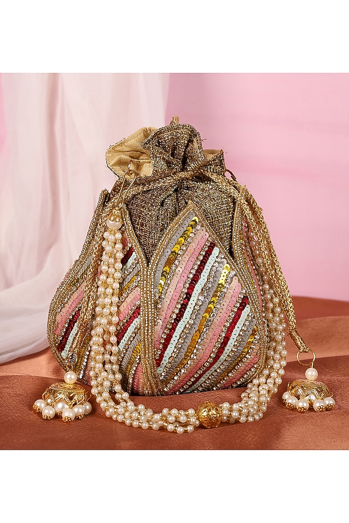 Multi-Colored Silk Sequin Embellished Potli Bag by House of Webhin at Pernia's Pop Up Shop