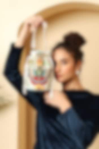 White Velvet Bead Embellished Potli Bag by House of Webhin at Pernia's Pop Up Shop