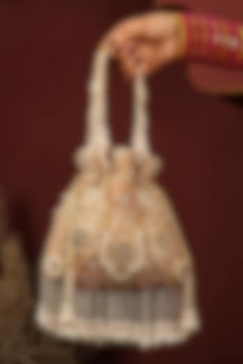 Golden Velvet Cutdana Embellished Potli Bag by House of Webhin at Pernia's Pop Up Shop