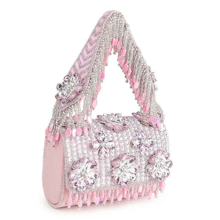 Pink & Silver Suede Handbag by House of Webhin at Pernia's Pop Up Shop