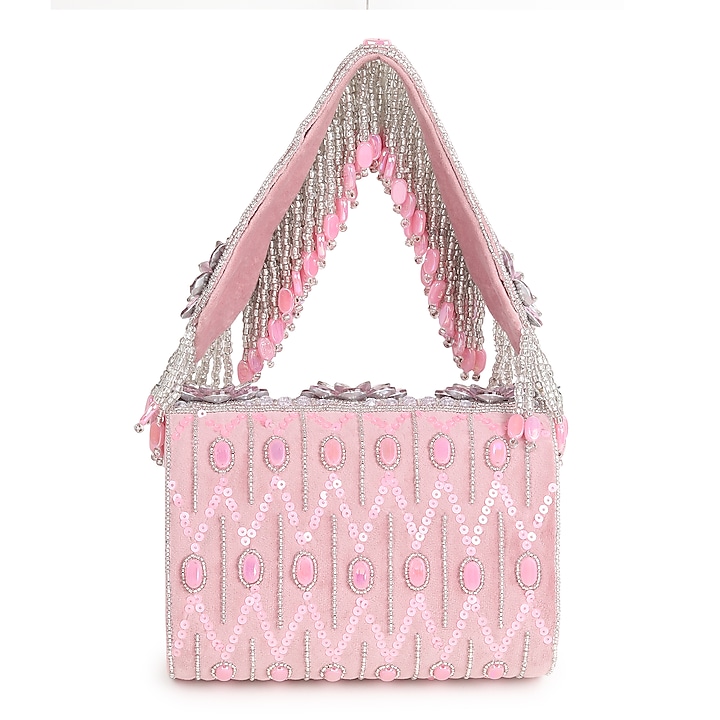 Pink & Silver Suede Handbag by House of Webhin at Pernia's Pop Up Shop