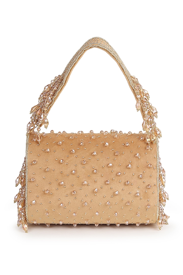 Gold Suede Flap Bag by House of Webhin at Pernia's Pop Up Shop