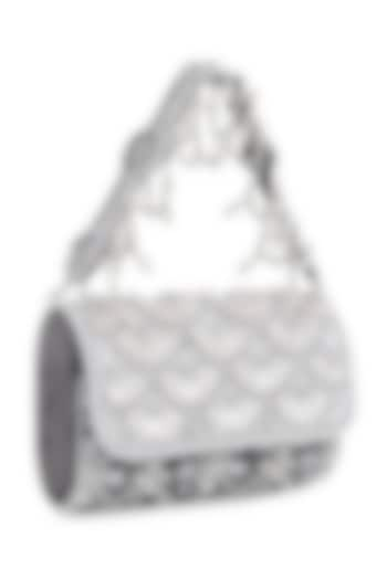 Grey Suede Pearl Embellished Flap Bag by House of Webhin at Pernia's Pop Up Shop