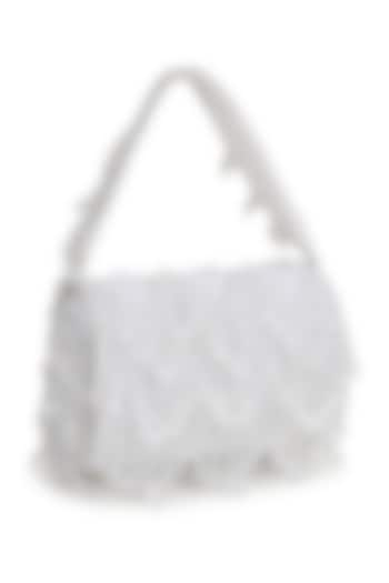 White Suede Crystal Work Flap Bag by House of Webhin at Pernia's Pop Up Shop