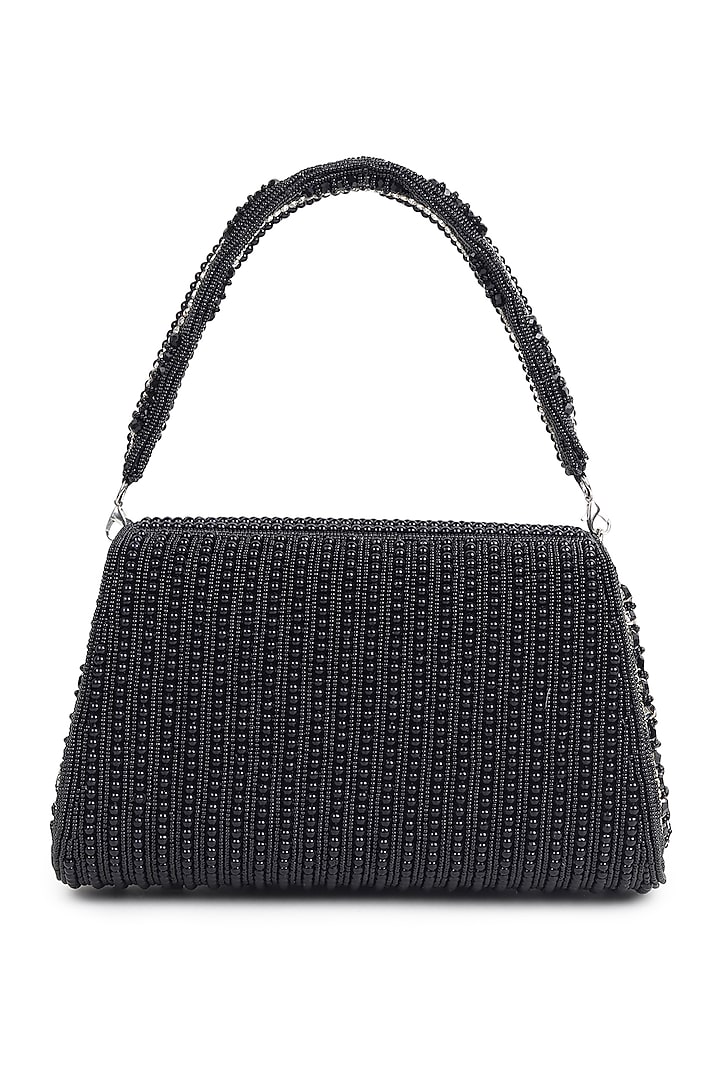 Black Suede Embellished Flap Bag by House of Webhin at Pernia's Pop Up Shop