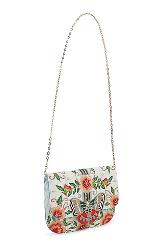 White Silk Butterfly Beaded Envelope Bag by House of Webhin