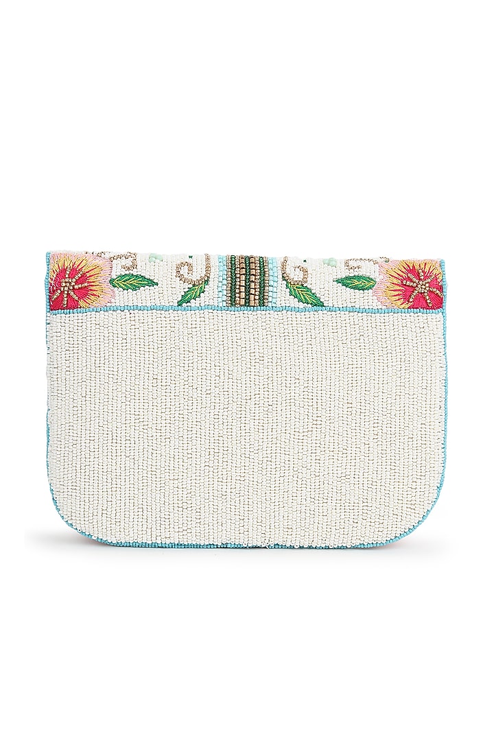 White Silk Butterfly Beaded Envelope Bag by House of Webhin at Pernia's Pop Up Shop