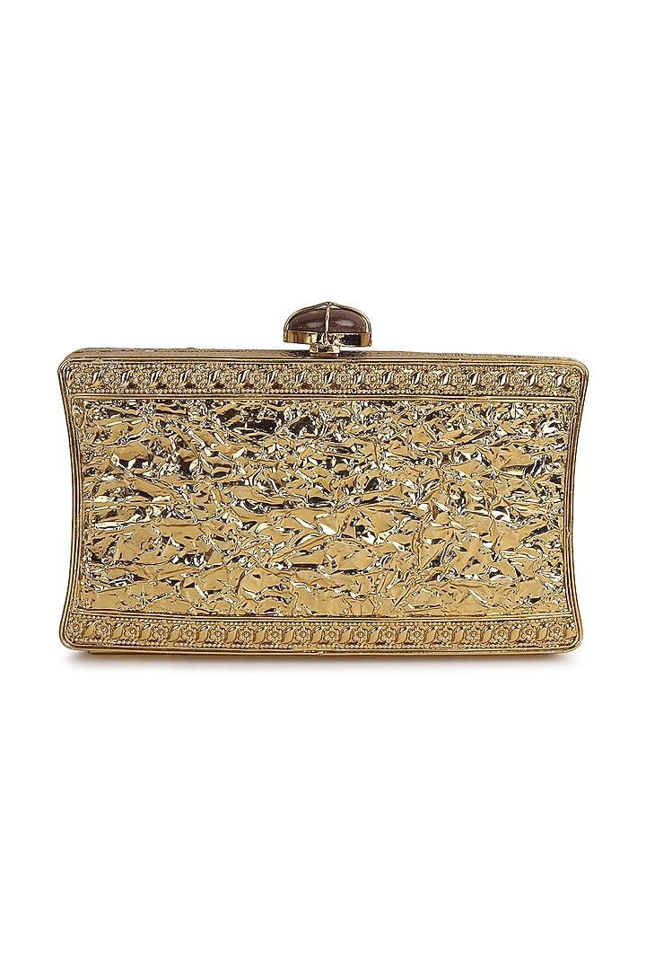 Gold Brass Metal Mother Of Pearl Work Clutch by House of Webhin at Pernia's Pop Up Shop
