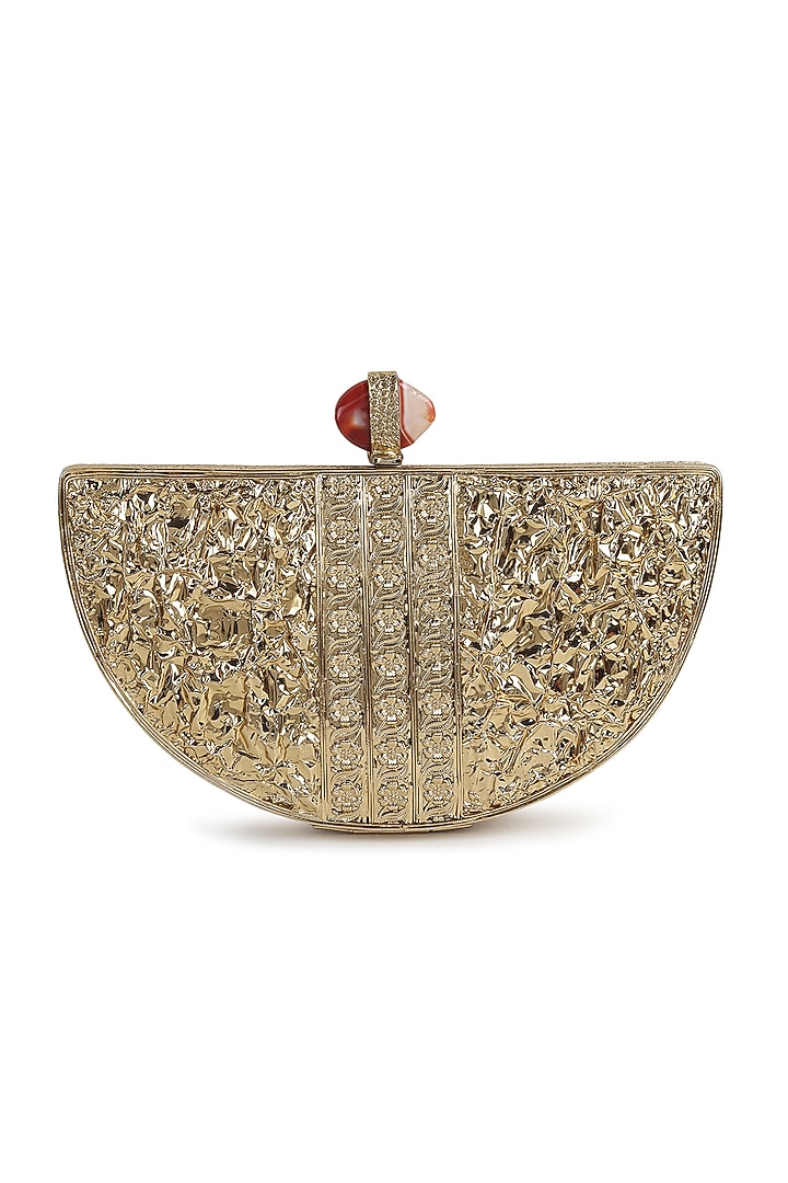 Gold Brass Metal Mother Of Pearl Work Clutch by House of Webhin at Pernia's Pop Up Shop