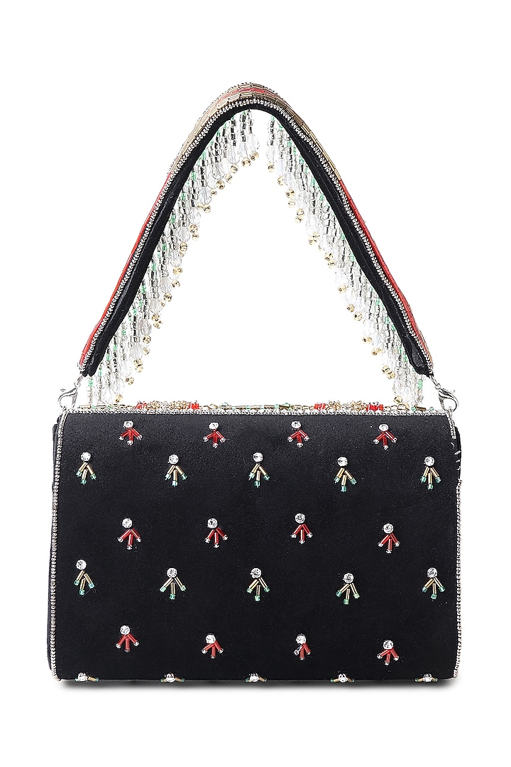 Black Suede Stone Work Flap Bag by House of Webhin at Pernia's Pop Up Shop