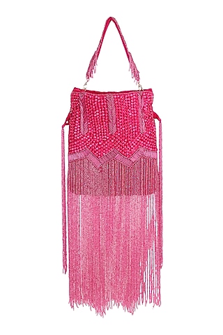 Pink Velvet Embroidered Potli by House of Webhin