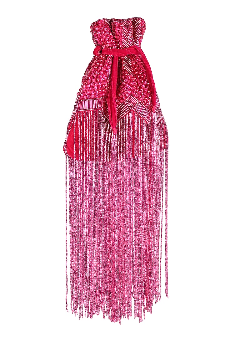 Pink Velvet Embroidered Potli by House of Webhin at Pernia's Pop Up Shop