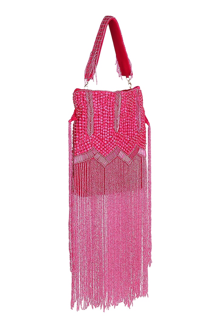 Pink Velvet Embroidered Potli by House of Webhin at Pernia's Pop Up Shop