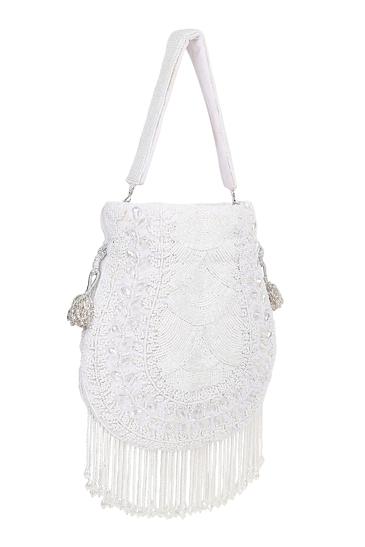 White Velvet Cutdana Embroidered Potli by House of Webhin at Pernia's Pop Up Shop