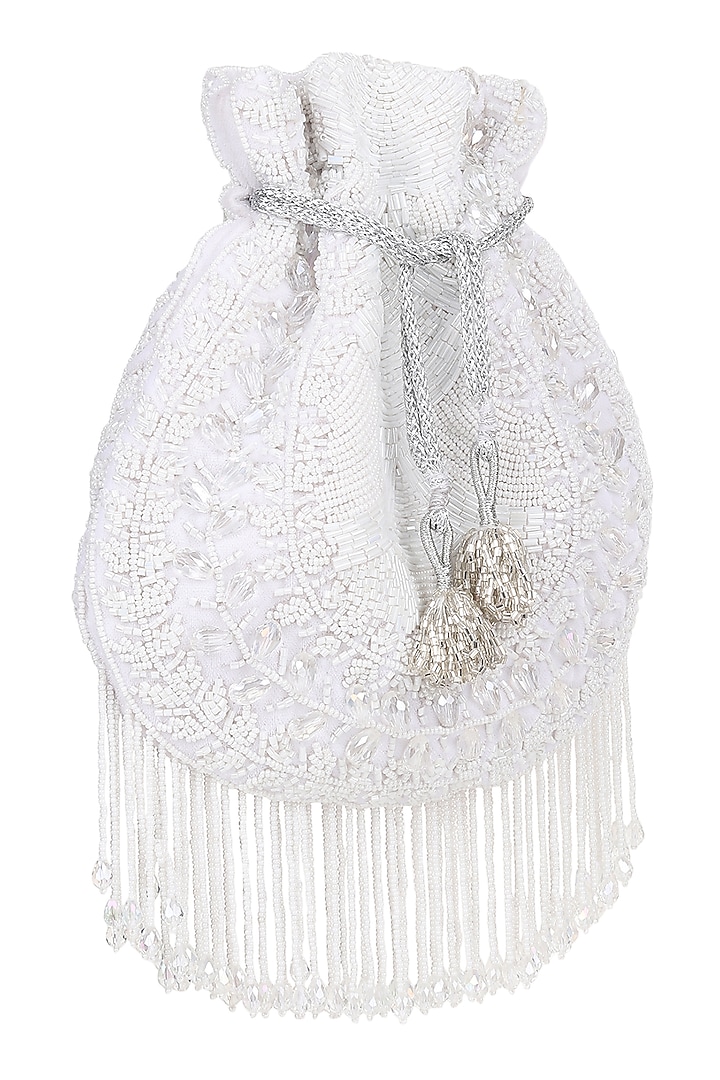 White Velvet Cutdana Embroidered Potli by House of Webhin at Pernia's Pop Up Shop