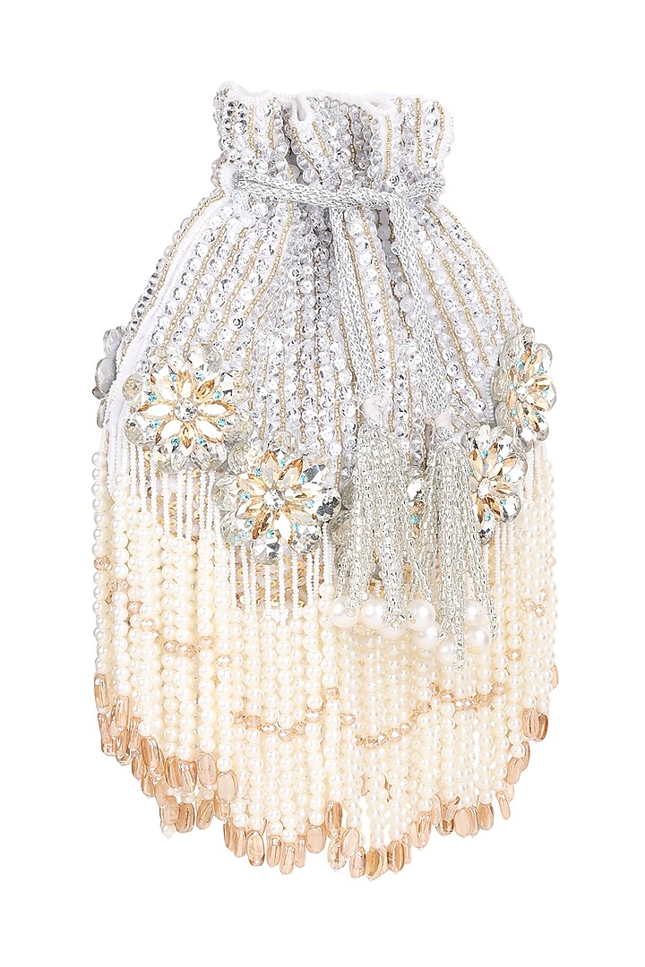 White Suede Embroidered Potli by House of Webhin at Pernia's Pop Up Shop