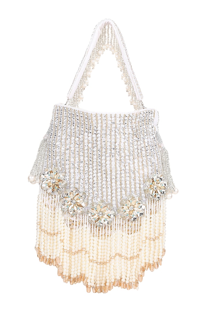 White Suede Embroidered Potli by House of Webhin at Pernia's Pop Up Shop