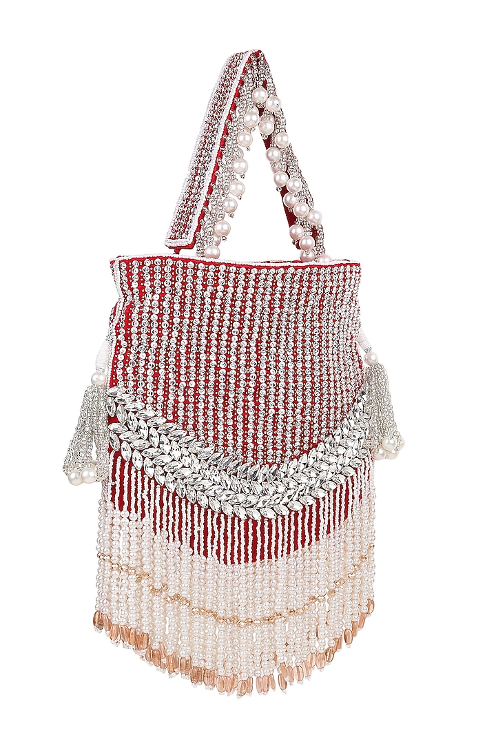 Red Suede Embroidered Potli by House of Webhin at Pernia's Pop Up Shop