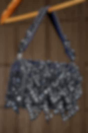 Blue Suede Bead Embroidered Flap Bag by House of Webhin at Pernia's Pop Up Shop