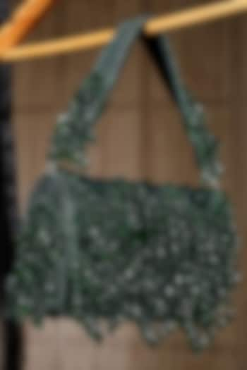 Green Suede Embroidered Flap Bag by House of Webhin at Pernia's Pop Up Shop