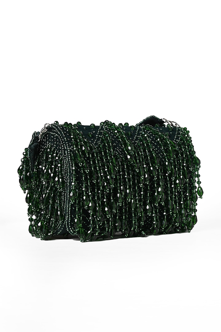 Green Suede Embroidered Flap Bag by House of Webhin at Pernia's Pop Up Shop