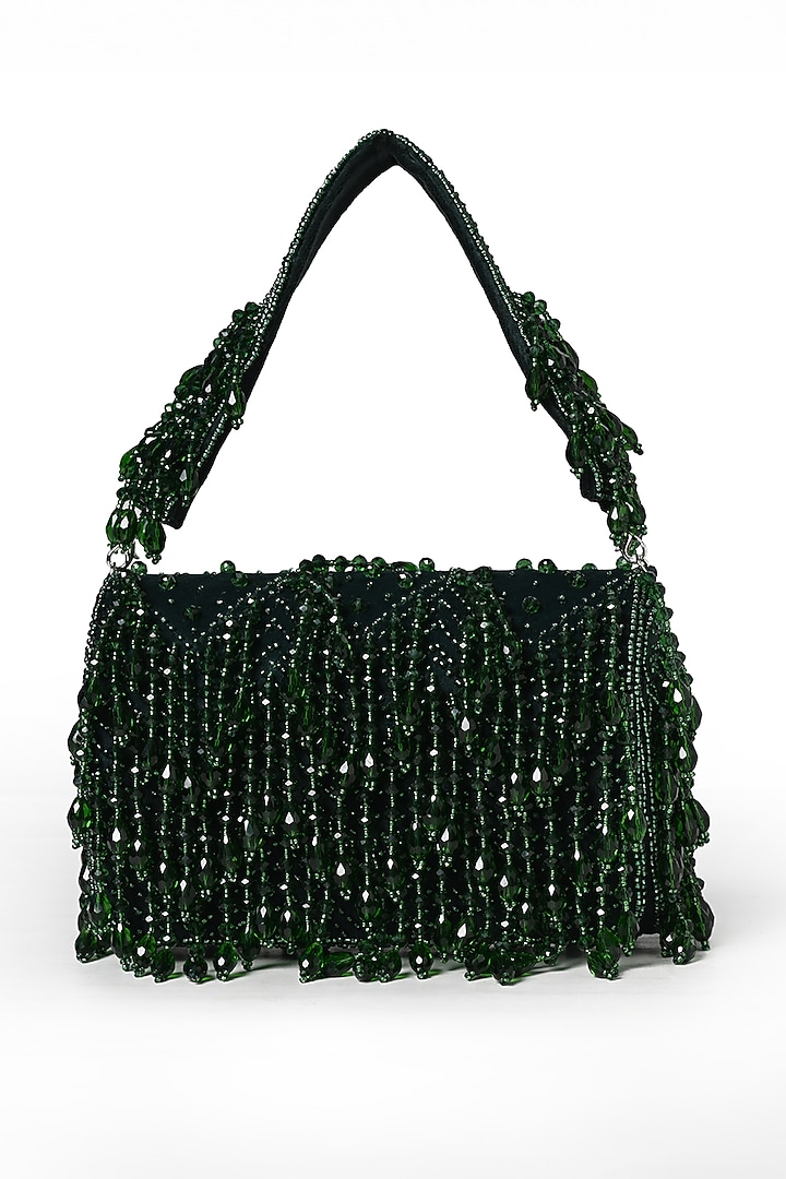 Green Suede Embroidered Flap Bag by House of Webhin at Pernia's Pop Up Shop