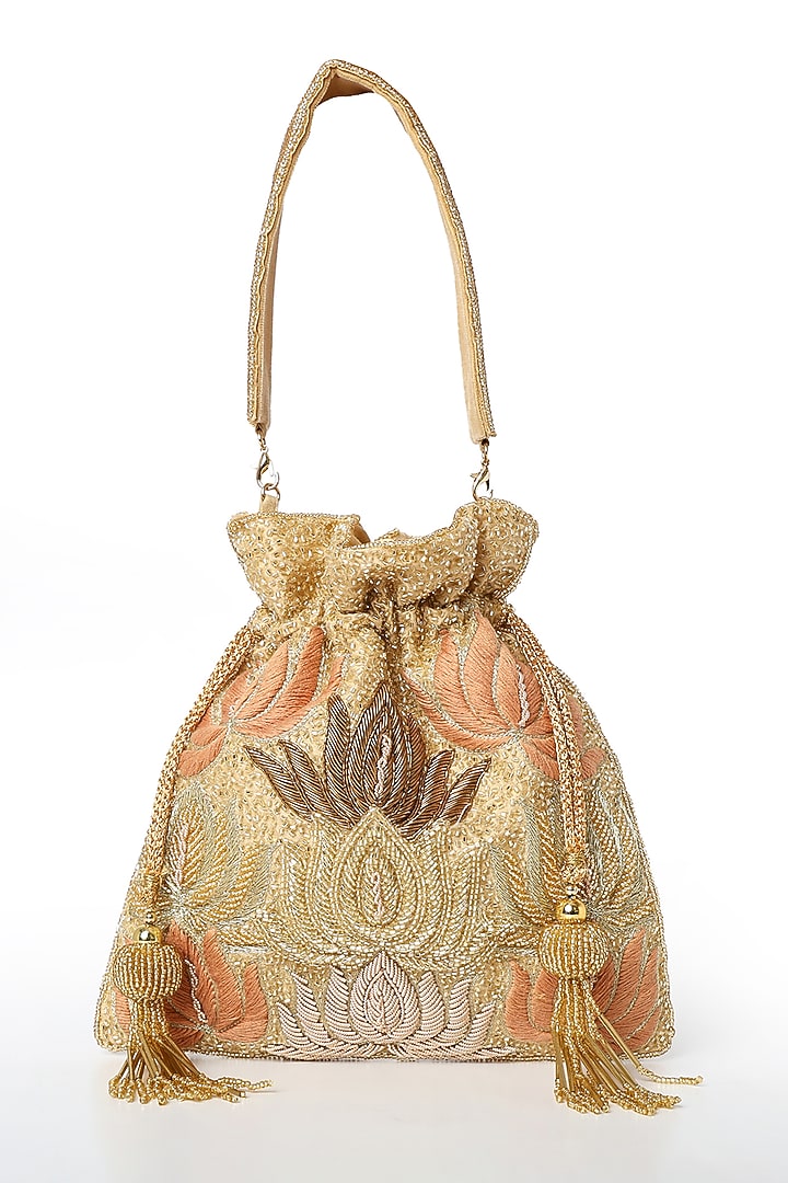 Gold Silk Thread Work Potli by House of Webhin at Pernia's Pop Up Shop