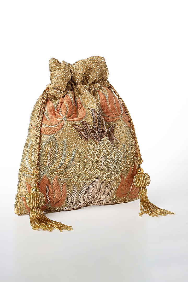 Gold Silk Thread Work Potli by House of Webhin at Pernia's Pop Up Shop
