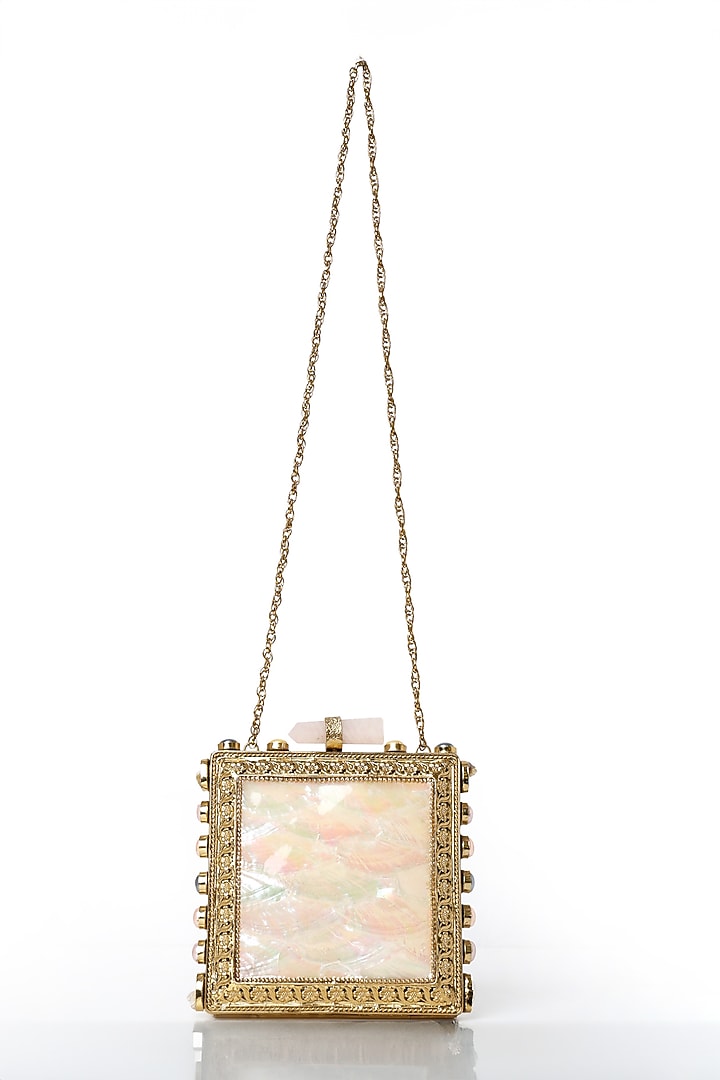 Gold Brass Metal Mother Of Pearl Work Clutch by House of Webhin at Pernia's Pop Up Shop