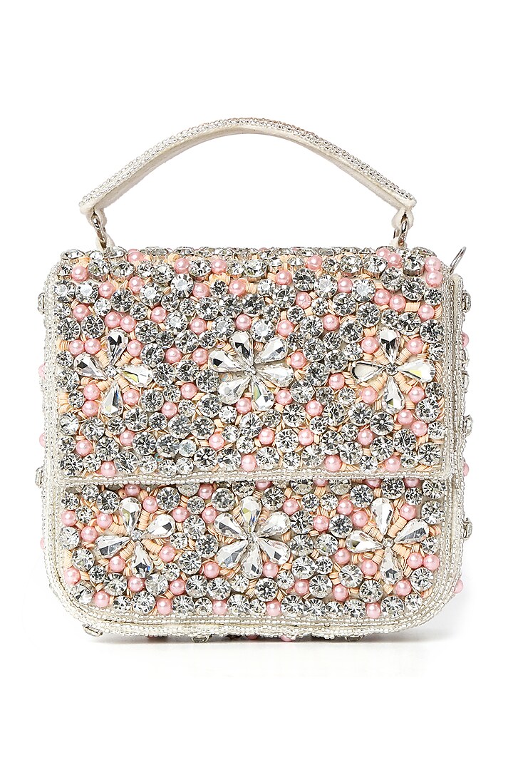 Beige & Nude Suede Embroidered Clutch by House of Webhin at Pernia's Pop Up Shop