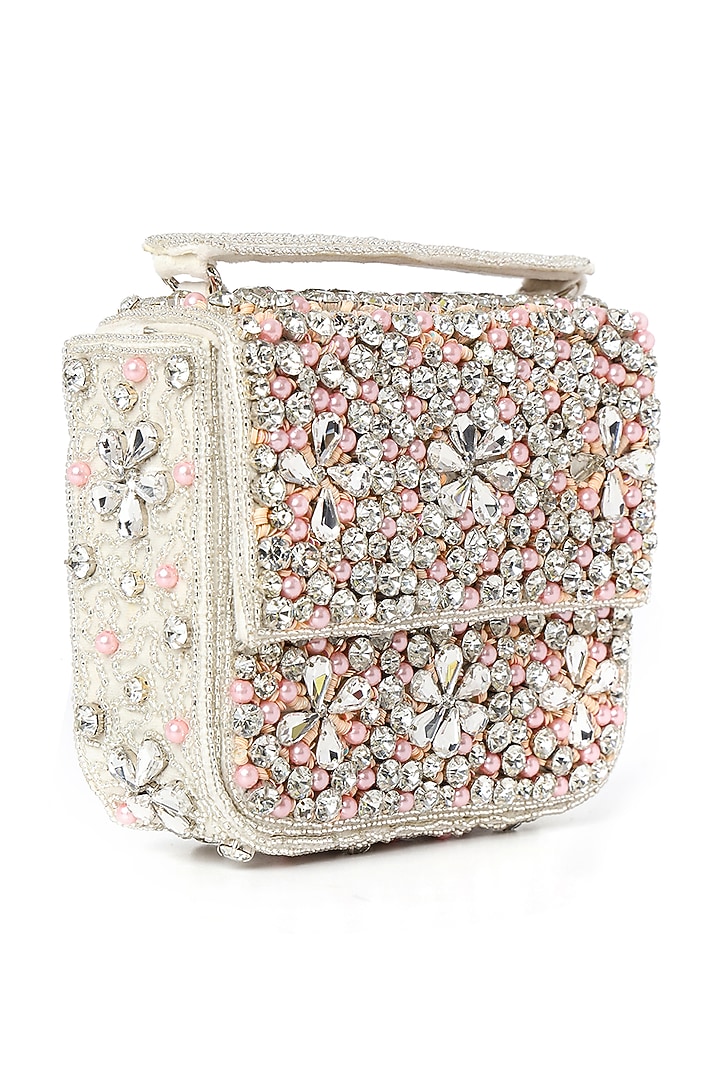 Beige & Nude Suede Embroidered Clutch by House of Webhin at Pernia's Pop Up Shop