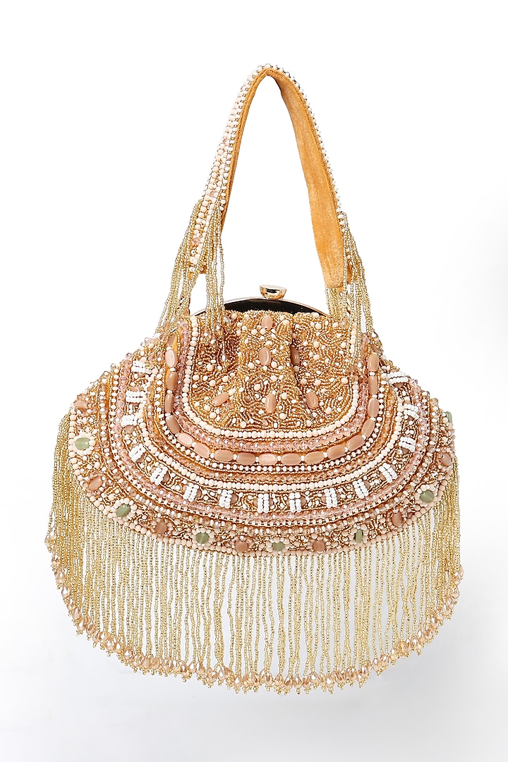 Golden Silk Bead Work Batua Bag by House of Webhin at Pernia's Pop Up Shop