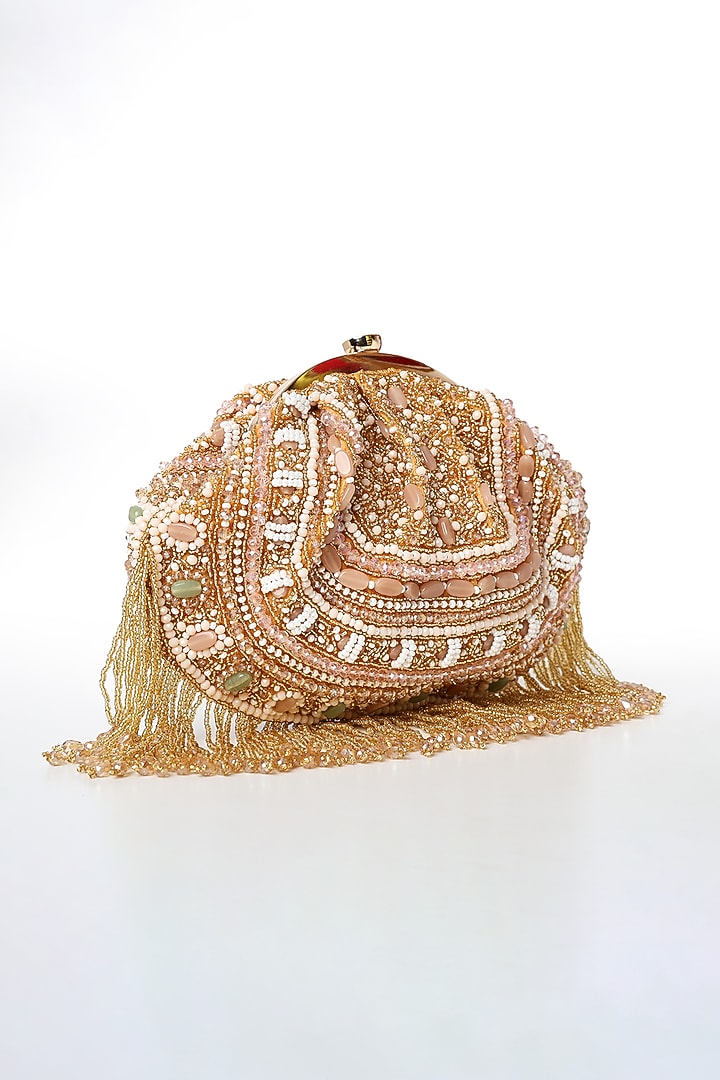 Golden Silk Bead Work Batua Bag by House of Webhin at Pernia's Pop Up Shop