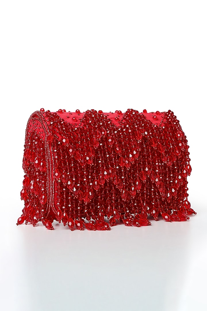 Red Suede Crystal Embellished Flap Bag by House of Webhin at Pernia's Pop Up Shop