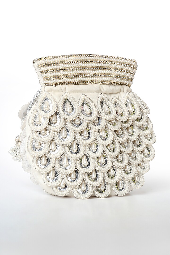 White Suede Pearl Work Potli by House of Webhin at Pernia's Pop Up Shop