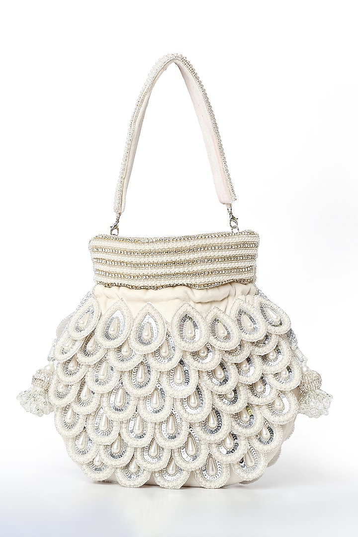 White Suede Pearl Work Potli by House of Webhin at Pernia's Pop Up Shop