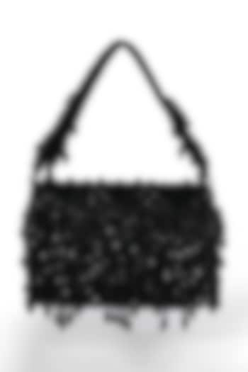 Black Suede Crystal Work Flap Bag by House of Webhin at Pernia's Pop Up Shop