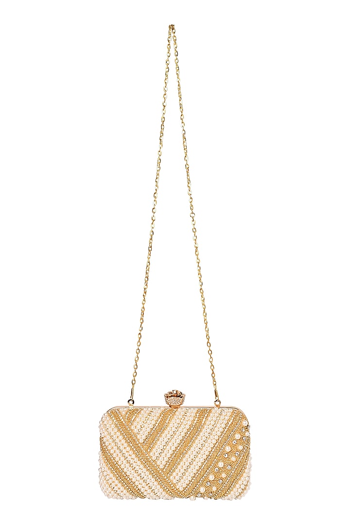 Golden Silk Pearl & Bead Work Clutch by House of Webhin at Pernia's Pop Up Shop