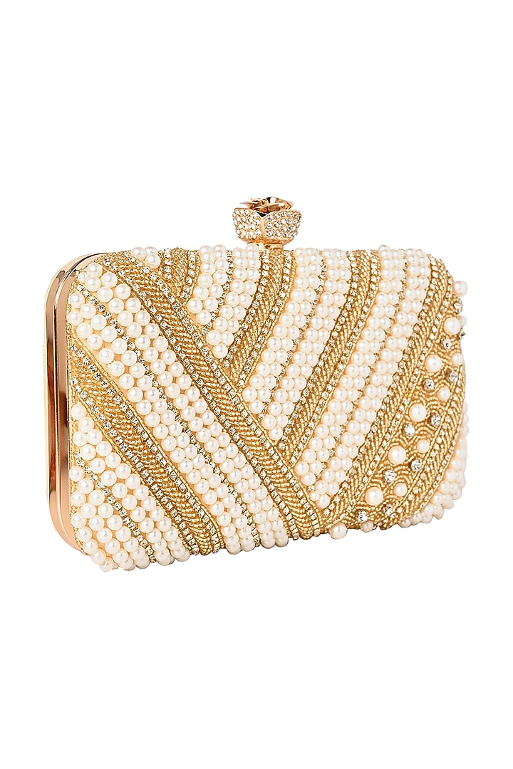 Golden Silk Pearl & Bead Work Clutch by House of Webhin at Pernia's Pop Up Shop