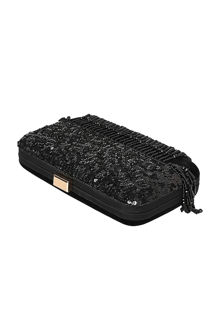 Black Velvet Sequins & Glass Bead Work Clutch by House of Webhin at Pernia's Pop Up Shop
