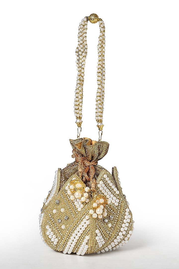 Gold Silk Bead & Pearl Work Potli by House of Webhin at Pernia's Pop Up Shop