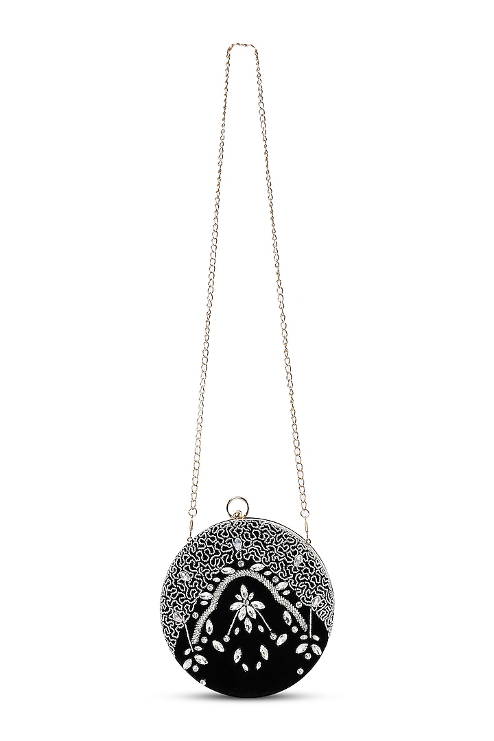 Black Velvet Silver Stone Work Clutch by House of Webhin at Pernia's Pop Up Shop