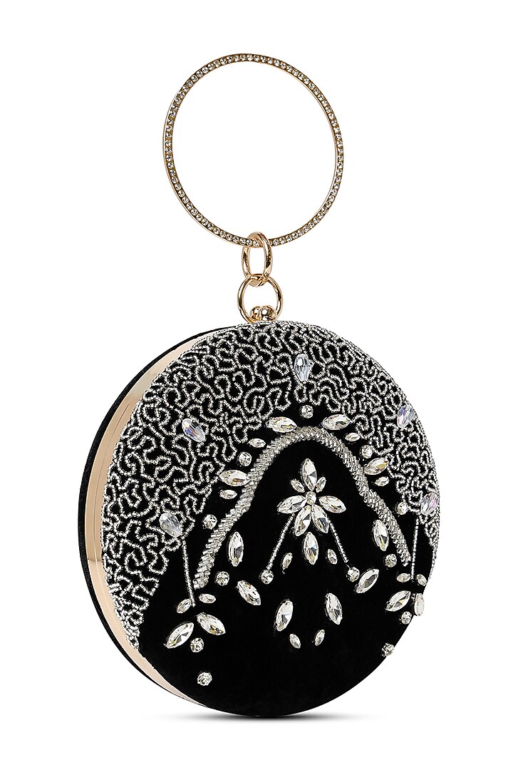 Black Velvet Silver Stone Work Clutch by House of Webhin at Pernia's Pop Up Shop