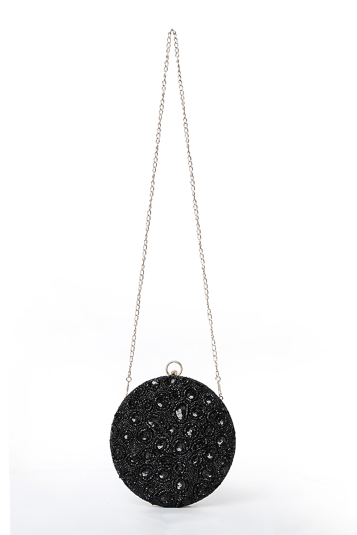 Black Velvet Sequins Round Clutch by House of Webhin at Pernia's Pop Up Shop
