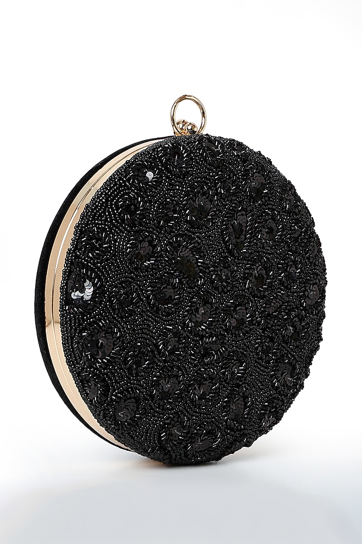 Black Velvet Sequins Round Clutch by House of Webhin at Pernia's Pop Up Shop