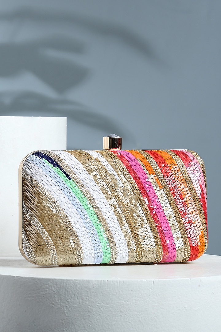 Multi-Colored Silk Sequins Work Box Clutch by House of Webhin at Pernia's Pop Up Shop